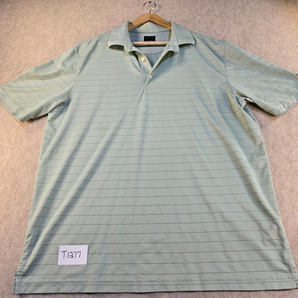 Greg Norman Play Dry Golf Polo Shirt Mens Large Mint Green Striped Performance